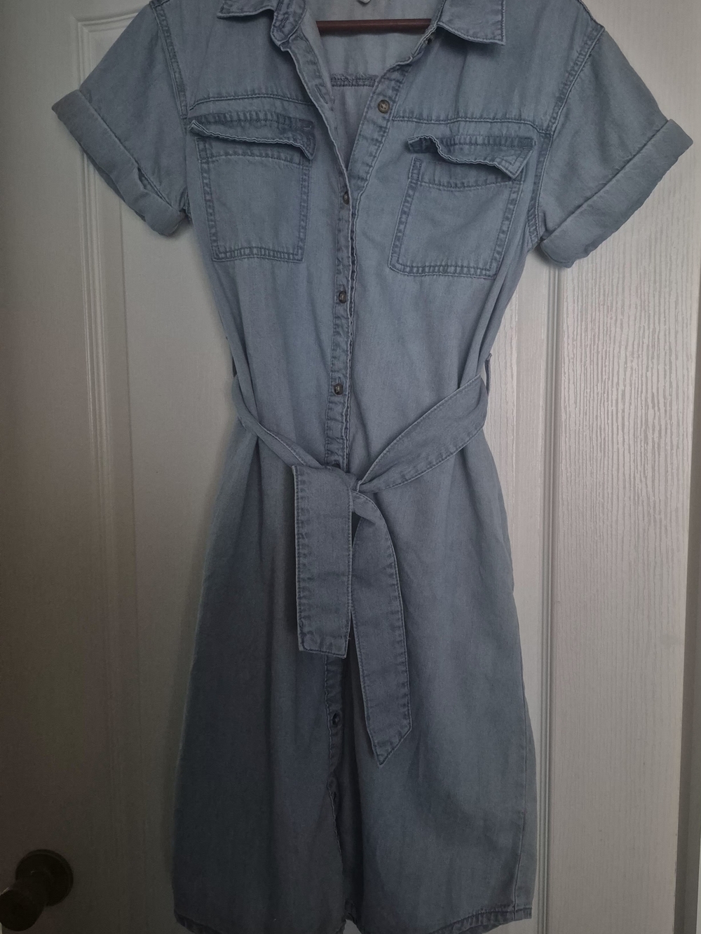 Maurices Light Blue Denim Shirt Dress with Tie Belt